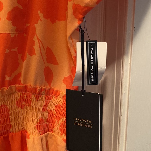 Halogen x Atlantic-Pacific NWT Floral Dress Large Coral Smocked Utility Tropical - Picture 12 of 16